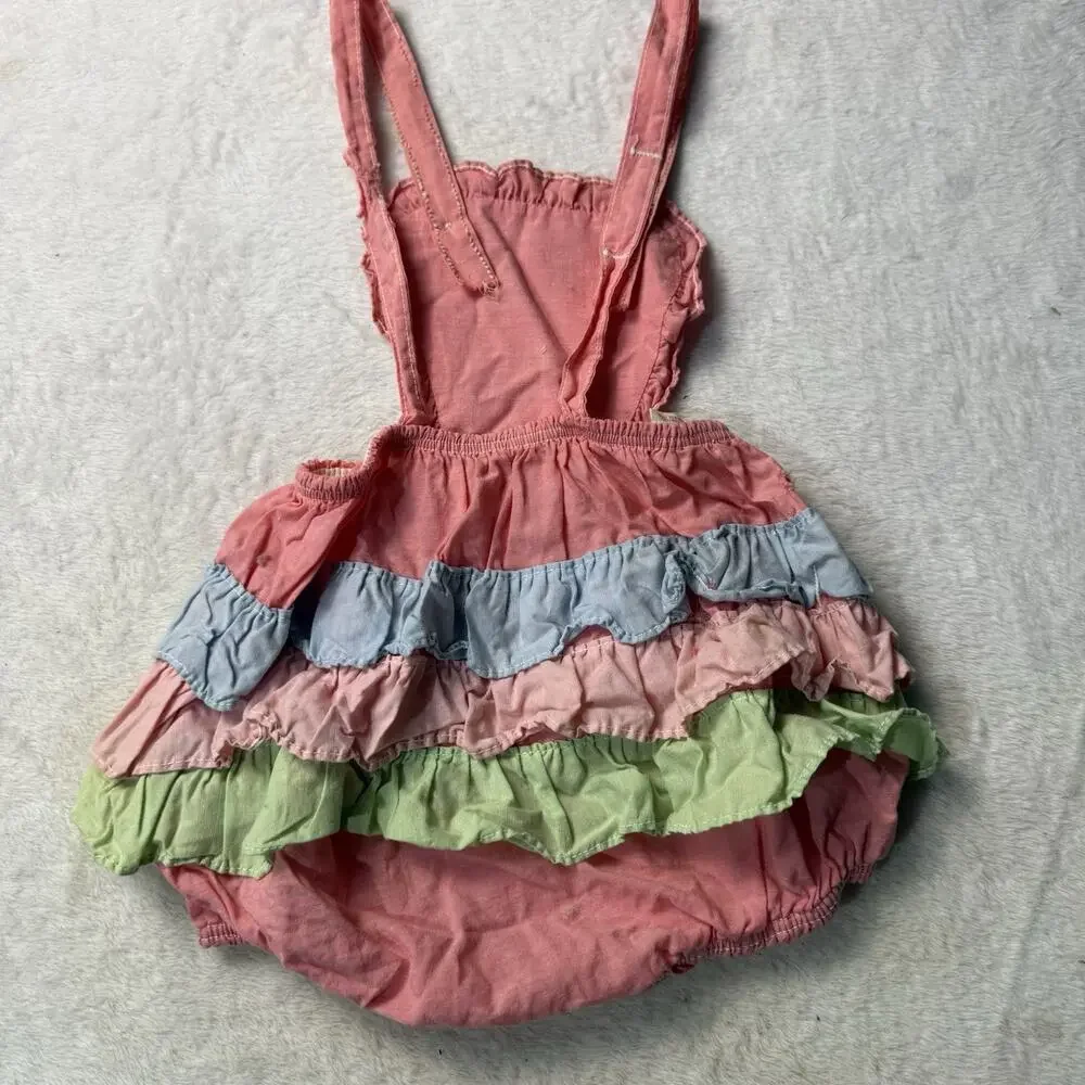Vtg Pastel Baby Girl Sunsuit Bubble Romper Pink Ruffles 50s 60s MCM 18-24 Months